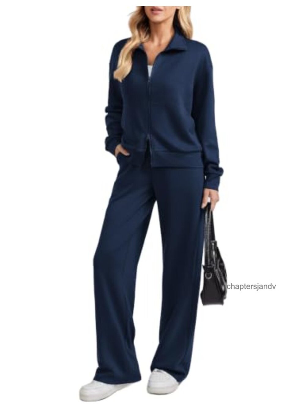 2-Piece Women's Tracksuit Zip Top Wide Leg Pants Set